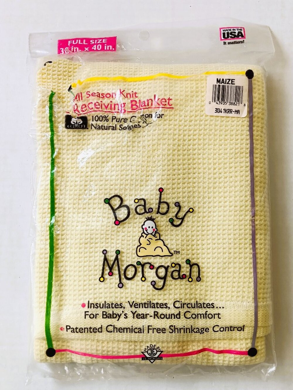 FLAWED Vintage Baby Morgan Maize Yellow 100% Cotton Receiving Blanket 30" x 40"
